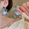 Aretes Flor de Cristal Azul Aguja de Plata, Aretes Dulces Estilo Vacaciones en la Costa, Aretes Simples y Versátiles con un Diseño Único