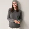 Suéter de Punto Grueso 100% Cachemir Otoño Invierno para Mujer Hombro de Silla Cuello Redondo Capa Base Pulóver de Punto Top Versátil