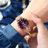 Reloj Fansichen para Mujer con Diseño de Tres Agujas, Multifuncional de Acero Inoxidable Resistente al Agua Color Oro Rosa para Mujer, Reloj Resistente al Agua para Mujer