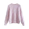 Fábrica de Tejidos Dalan Tejido de Punto Personalizado Estilo Suave Cuello Redondo Tejido de Punto Trenzado para Mujer Estilo Coreano Ropa Exterior Holgada Tejido de Punto Estilo Perezoso