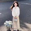 Conjunto de Chaqueta con Capucha y Pantalones Anchos Casuales de Encaje Patchwork Estilo Coreano Dulce para Niñas Mayores - Primavera y Otoño 2026