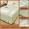 Saia de cama de algodão cru Classe A com soja, cor sólida, estilo coreano, lavável à máquina, estilo princesa com renda, capa de saia de cama acolchoada