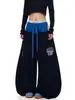Fabricante Original Retrô Americano Calça de Moletom Patchwork com Letras de Cintura Dupla Unissex Perna Larga Solta Costa Oeste