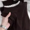 Atacado Transfronteiriço Outono e Inverno Veludo Alemão Camada Interna Quente Elegante Gola Alta Meia Renda Manga Longa Camiseta Feminina Slim Camiseta Básica