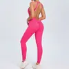 Macacão de yoga estilo europeu e americano com fecho nas costas para mulheres, bumbum de pêssego, sem costas, secagem rápida, body fitness tudo-em-um