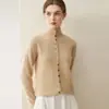 Suéter de punto cárdigan chaqueta corta versátil para mujer, cuello medio alto, abotonado, ajuste holgado, 100% cachemira pura, para otoño e invierno