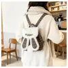 Mochila de Coelhinho Desenho Animado Doce, Bonita e Estilosa, Versátil para Outono e Inverno, Nova Mochila Escolar Juvenil de Lã Xadrez, Moderna