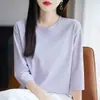 Camiseta de Algodão Penteado com Gola Redonda e Manga Três Quartos para Mulheres, Novo Estilo Primavera e Outono, Camiseta Base de Algodão Casual Elegante, Top Interno Respirável