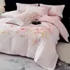 Conjunto de Quatro Peças para Quarto de Algodão Grosso de Fibra Longa para Outono e Inverno de Luxo, Roupa de Cama para Casa 100% Algodão com Estampa Floral Americana Grande
