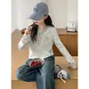 Top de dos piezas falso versátil, moderno y elegante, para niñas. Nuevo suéter de bloques de color otoño con cuello en V para niños mayores.