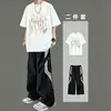 Conjunto de Verano de Manga Corta para Adolescentes Niños: Camiseta de Algodón Puro Combinada con Pantalones de Seda Hielo, Atuendo Casual de Dos Piezas Moderno y Tendencia para Estudiantes