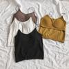 Camisola cómoda de estilo coreano para mujer, con tirantes finos, ajustada y elástica, con copas, color liso, sin tirantes