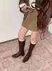 Aumento de Altura Interno y Externo 7CM~ Puntera Puntiaguda Retro Tacón Grueso Botas Altas Hasta la Rodilla Knight para Mujer Otoño e Invierno Botas de Cuero Adelgazantes