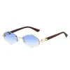 Nuevas Gafas de Sol Poligonales Sin Marco Retro Europeas y Americanas Transfronterizas para Mujer, Gafas de Sol de Moda Trendy con Color Degradado