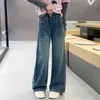 Calça Jeans Feminina 2026 Outono Novo Calça Wide-Leg Roupas de Outono para Crianças Calça Reta Estilo Primavera e Outono para Meninas Calça Solta
