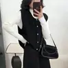 Colete DeRong de composto de 360 gramas, espessado, peça única, moderno, em camadas, cor sólida, com gola redonda, estilo cardigã, versátil e elegante para mulheres