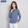 Nueva popular camisa polo de seda helada, de manga larga, nuevo atuendo de primavera y otoño para mujer, camisa de manga larga sin costuras, casual de negocios, de secado rápido