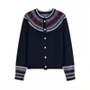 Cardigan de Punto de Manga Larga con Cuello Redondo de Nuevo Estilo para Mujer, Primavera Temprana 2026, con Diseño Jacquard Fair Isle y Lana de Oveja, Top de Moda