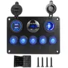 Painel Combinado com Interruptor Gato de 5 Posições com Voltímetro Carregador de Carro Acendedor de Cigarros Acessórios para Carro Interruptor Rocker à Prova d'Água