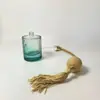 Estilo Lujo Ligero 50ml Rayas Verticales Cilíndrica Bolsa de Aire Botella Spray de Perfume Vidrio Verde Degradado Botella de Perfume Vacía Etiqueta Logotipo