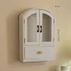 Armário de Armazenamento de Mesa Prateleira de Armazenamento Armazenamento de Cosméticos Pequeno Armário de Madeira Porta de Vidro Assado Armazenamento de Diversos de Mesa