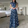 Ropa de verano para mujer transfronteriza europea y americana nueva de 2026: Elegante vestido estampado de estilo francés, ajustado, con mangas abullonadas