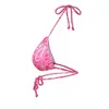 Biquíni Feminino Transfronteiriço Top Estampado com Gola Halter Sexy Europeu e Americano Sem Costura Push-Up Roupa de Banho Comércio Exterior da Amazon