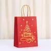 Saco de Papel de Natal Vermelho e Verde Hot Stamping Saco para Embalagem de Presente de Festa Saco de Presente de Papel Kraft Atacado Sacola de Compras Bolsa