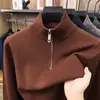 Suéter de malha com meio zíper para homens, camisa base com gola semi-alta, suéter de inverno, camada interna masculina, cor sólida, moletom quente e espesso