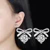 Brincos Pequenos Românticos, Modernos e Personalizados com Laço, Brincos Fofos e Modernos Estilo Ins, Brincos Pequenos Frescos e Elegantes com Diamante