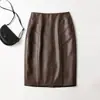 Falda de Piel de Oveja para Mujer 2026 Nuevo Otoño/Invierno Cintura Alta Recta Adelgazante Negra de Longitud Media Falda Lápiz