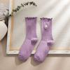Venta de liquidación: Calcetines de Encaje para Primavera y Otoño para Mujer, Calcetines Largos de Algodón Gruesos a Rayas con Margarita, Patrón de Margarita de Encaje Fruncido Vintage