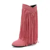 Botas Casuales de Plataforma con Tacón Oculto, Caña Alta, Tejido de Cuerda, Borlas, Tallas 40-48, Tallas Grandes, Botas de Comercio Exterior de Amazon