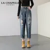Pantalones Harem de Verano para Mujer Torre Jeans, Modernos, Combinan con Todo, Delgados, de Cintura Alta, Adelgazantes, Holgados, Rasgados, para Figura de Pera