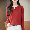 Suéter de Algodão Puro 100% Moda Versátil Gola Redonda, Camisa Base Tricô Solta Emagrecedora para Mulheres