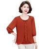 Camisa de gasa fina de siete mangas para mujer de mediana edad y anciana, estilo nacional, de dos piezas, estilo falso de verano 2025