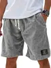 2026 Nuevos Pantalones Cortos de Lino de Color Sólido Bordados con Etiqueta Negra y Cordón para Hombre, Verano, Holgados, de Playa