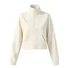 Sudadera Deportiva con Cuello Alto y Media Cremallera para Mujer, Corta, Holgada, Ropa de Fitness, Top con Hombros Caídos, Ropa para Correr, Entrenamiento, Yoga, Manga Larga