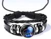 Pulseira de doze constelações joias europeias e americanas liga de vidro quente transfronteiriça multicamadas tecida luminosa punk couro sonho