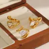 Anillo de Acero Inoxidable con Circonita Estilo Lujo Ligero Transfronterizo Joyería de Mano Anillo de Acero de Titanio Geométrico Abierto Chapado en Oro de 18K No se Desvanece