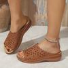 Comercio Exterior Transfronterizo talla grande Verano 2025 Look Casual Flores Hueco PU Cuña Zapatillas Suaves para Mujer