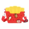 Bolsa de silicone criativa com furos para comida DIY, batata frita fofa, hambúrguer, bolsa mensageiro, bolsa infantil de desenho animado, atacado