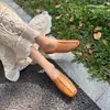 Zapatos de Mujer de Cuero de Vaca Vintage Costura Nueva Suela Plana Suave Superficie Suave Resistente al Desgaste Antideslizante Absorbente de Sudor Capa Superior de la Puntera