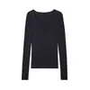 Suéter de tricô 100% lã Yangzi alemão, ponto 18, sem costura, gola redonda elegante slim-fit, top básico de manga longa afina a silhueta