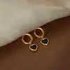 Pendientes de titanio de acero dorado con diseño de gota de aceite negra simple y nuevo, diseño de nicho transfronterizo, pendientes de gota de aceite en forma de corazón, joyería para mujer