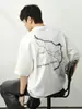 Camiseta Tendência Marca Estilo Americano Estampa de Raio Gola Alta Manga Curta Masculina Marca Tendência Pesada Camiseta Básica Meia-manga Par para Verão Pound Black