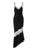 Cross2026 Otoño Nuevo Estilo Europeo y Americano Ropa de Mujer Vestido de Tirantes Finos Encaje Patchwork Volantes Corte Ajustado Vestido sin Espalda