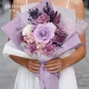 [Selección Premium] Ramo de Rosas Moradas Románticas, Flores Eternas, Ramo Texturizado para San Valentín, Día de la Madre, Regalo de Cumpleaños para Ella