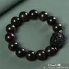 Bodhisattva Ajedrez Madera de Oudh Pulsera de Círculo Único de Madera Vieja para Hombre Pulsera de Cuentas de Oración Budista Agujero Pequeño Pulsera de Cuentas de Madera 108 Cuentas