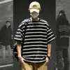 Camiseta de peso pesado tipo algodón para hombre, verano americano suelta a rayas de manga corta, marca de moda de verano para hombre, casual, cuello redondo, manga corta